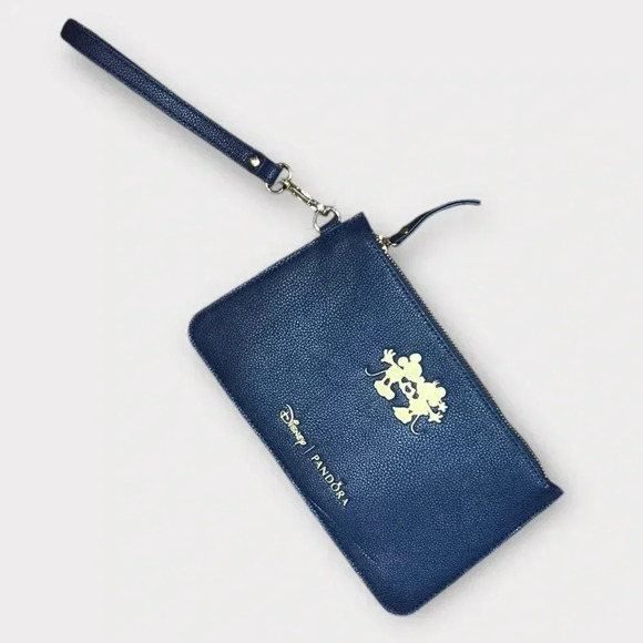 New PANDORA x Disney Mickey & Minnie Mouse Gold Navy Blue Wristlet Pouch Magical - Picture 3 of 12